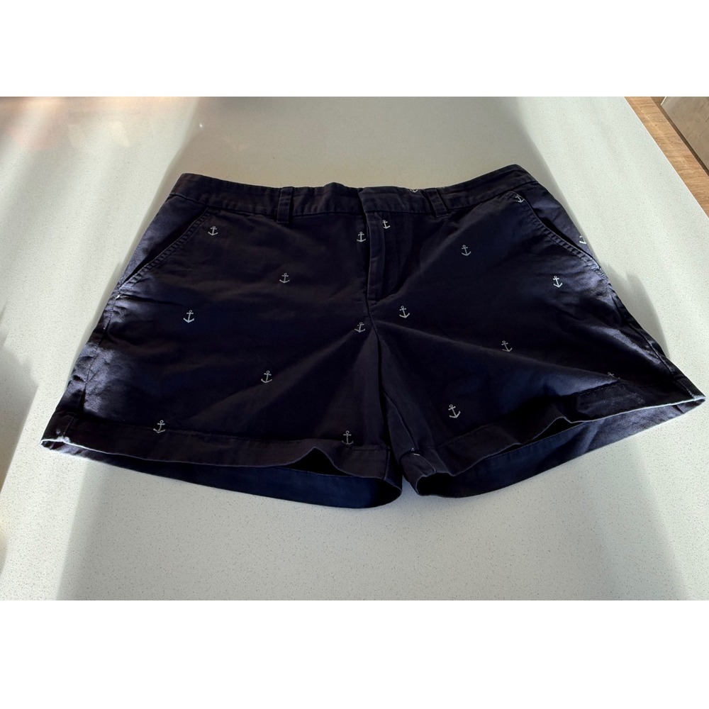 Tommy Hilfiger Womens Navy Blue Anchor Embroidered Chino Shorts Size 10 Nautical